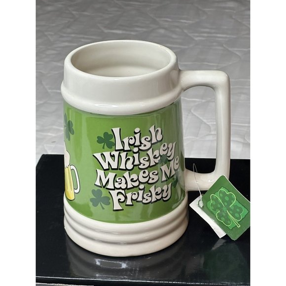 Irish Whiskey Makes Me Frisky Xl  Beer Stein Mug Green White New St Patrick's - Picture 2 of 6